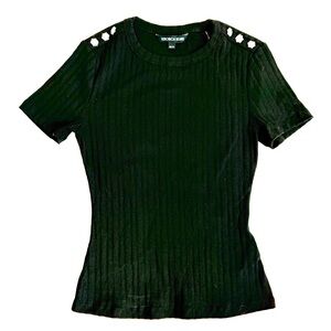 Veronica Beard Draya Women Size XS Black Ribbed Knit Short Sleeve Top Rhinestone